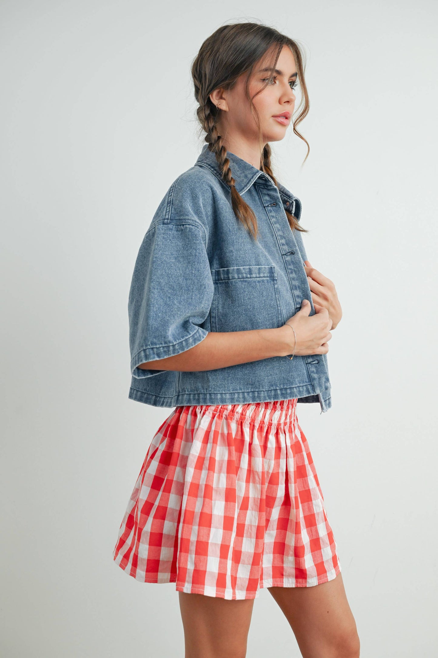 Button Front Cropped Shirt - BMJ7681