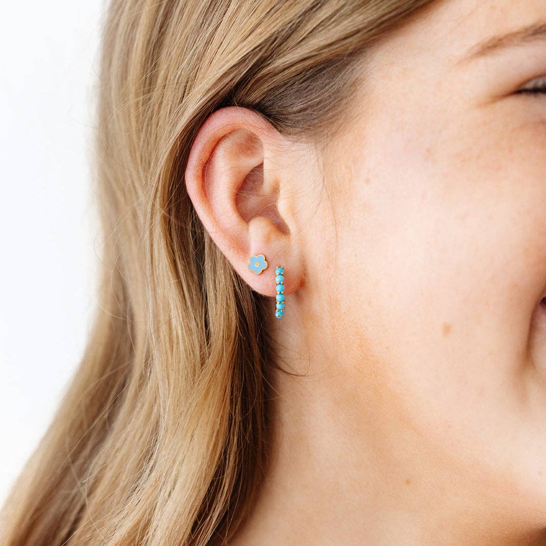 Turquoise Hoop Earrings - Hypoallergenic, Flat Back, Girl
