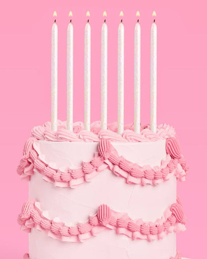 White Glitter Candles - 10 glitter candles 5", birthday party bday