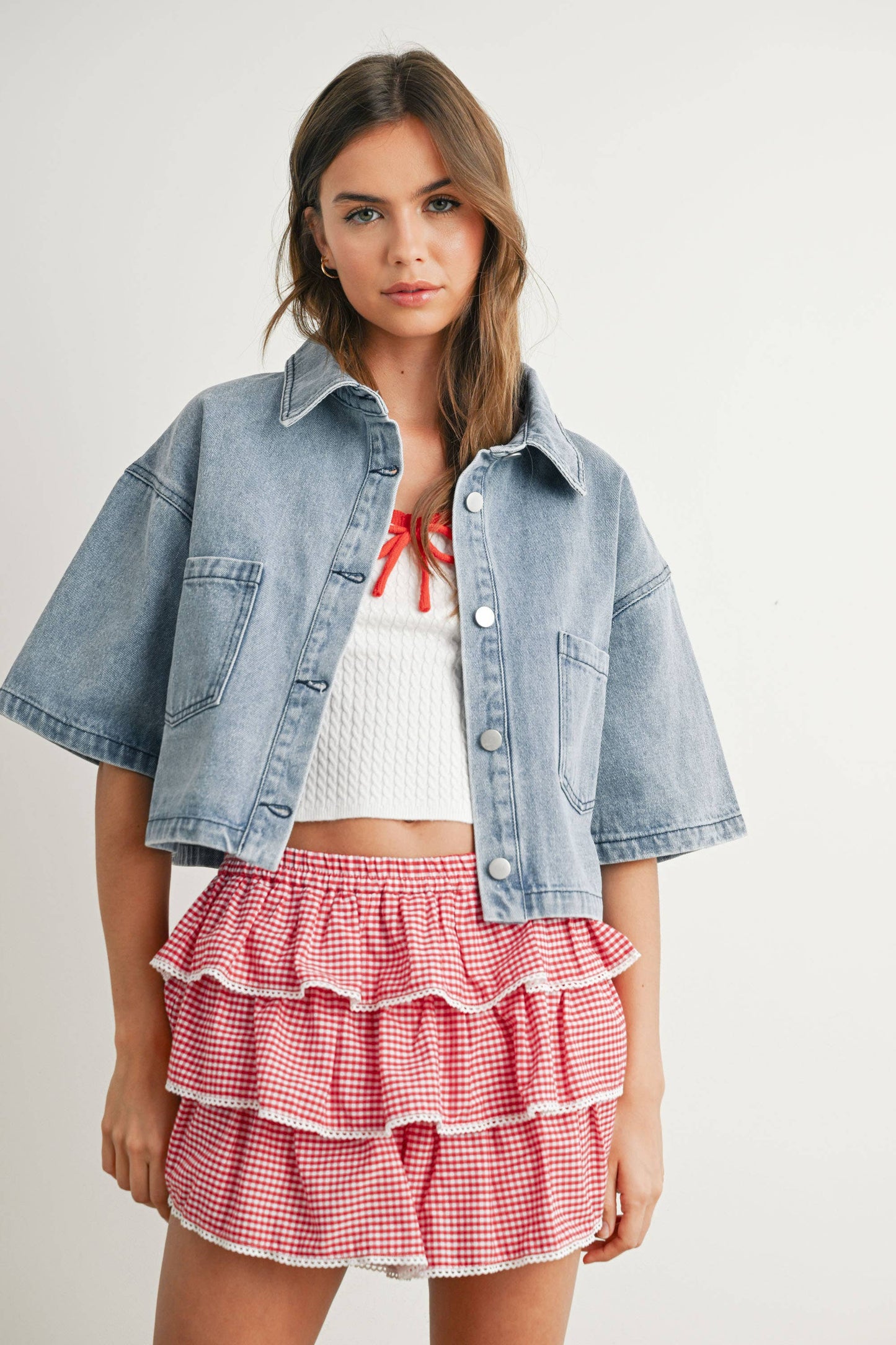 Button Front Cropped Shirt - BMJ7681