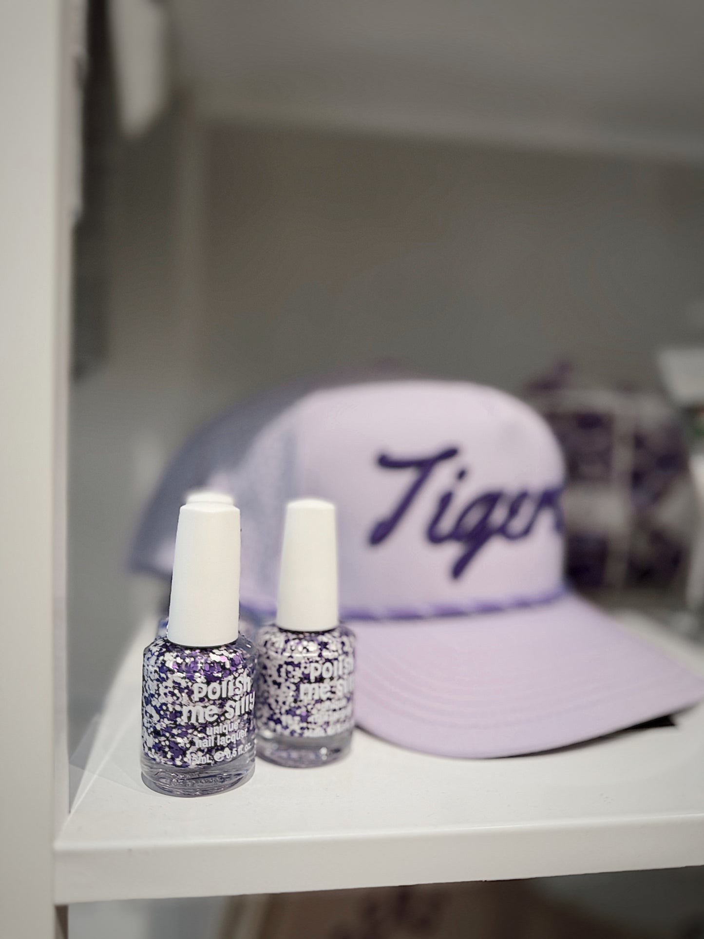 PURPLE/WHITE School Spirit Confetti Glitter Nail Polish 