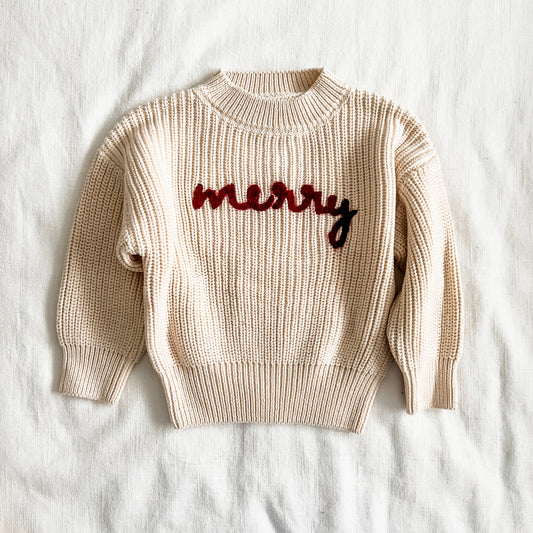 MERRY cream hand embroidered sweater PREORDER