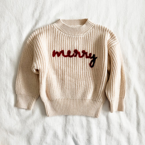 MERRY cream hand embroidered sweater (4-6 week preorder)