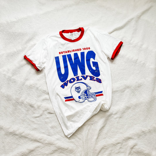 UWG football ringer tee