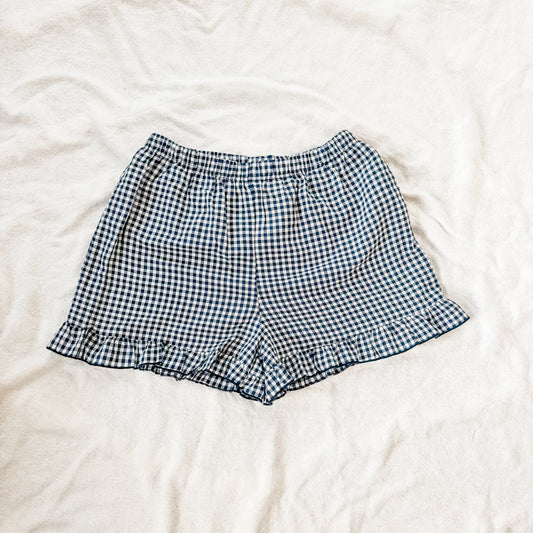 navy gingham ruffle shorts