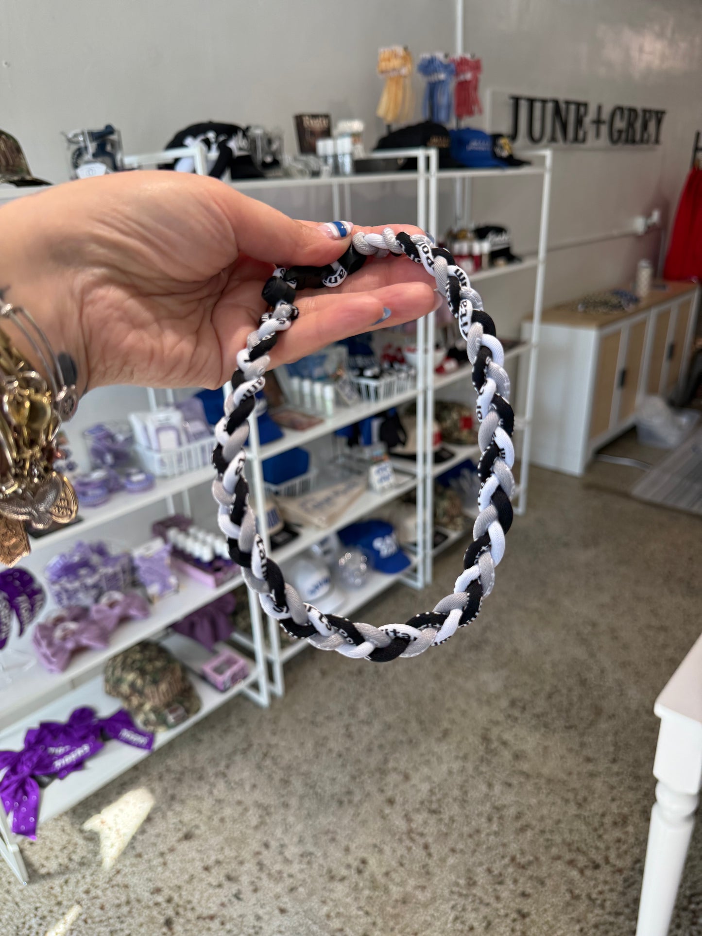 Grey and Black braided baseball necklace
