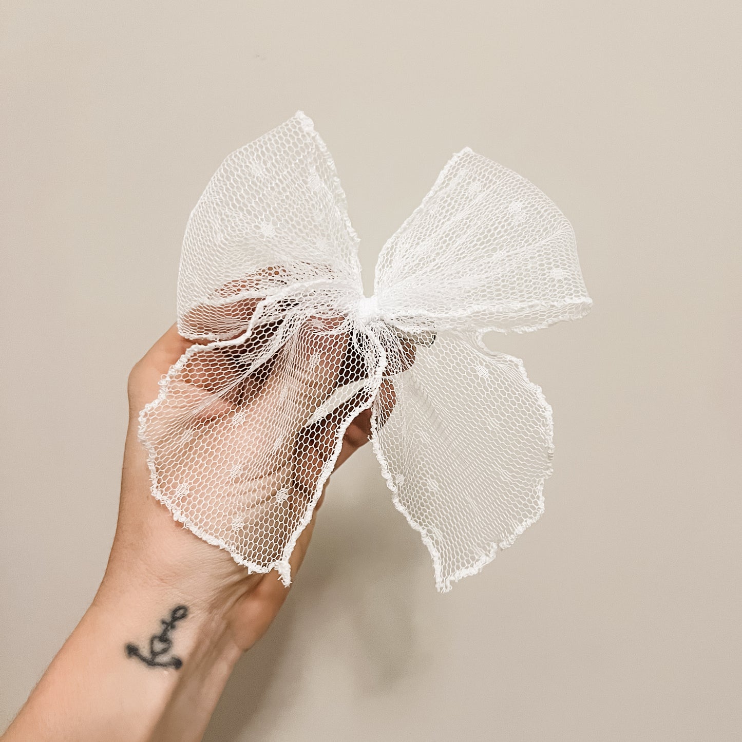 WHITE dot tulle BOW