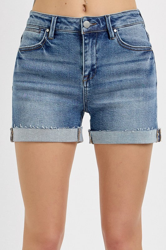 high rise denim cuffed shorts