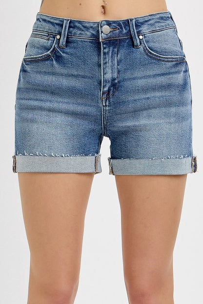 high rise denim cuffed shorts