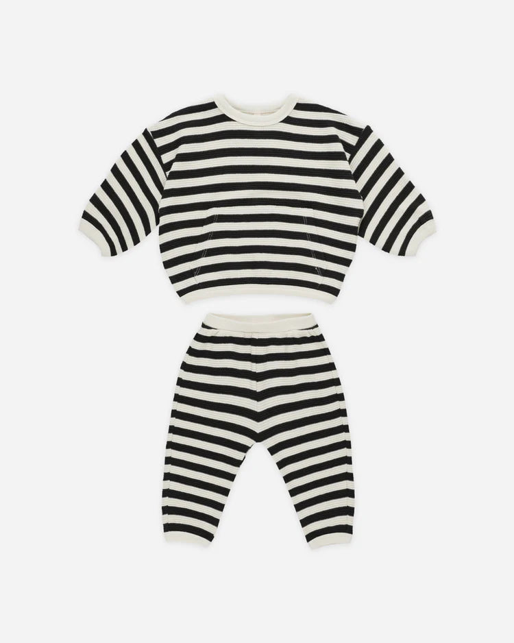 WAFFLE SLOUCH SET || BLACK STRIPE