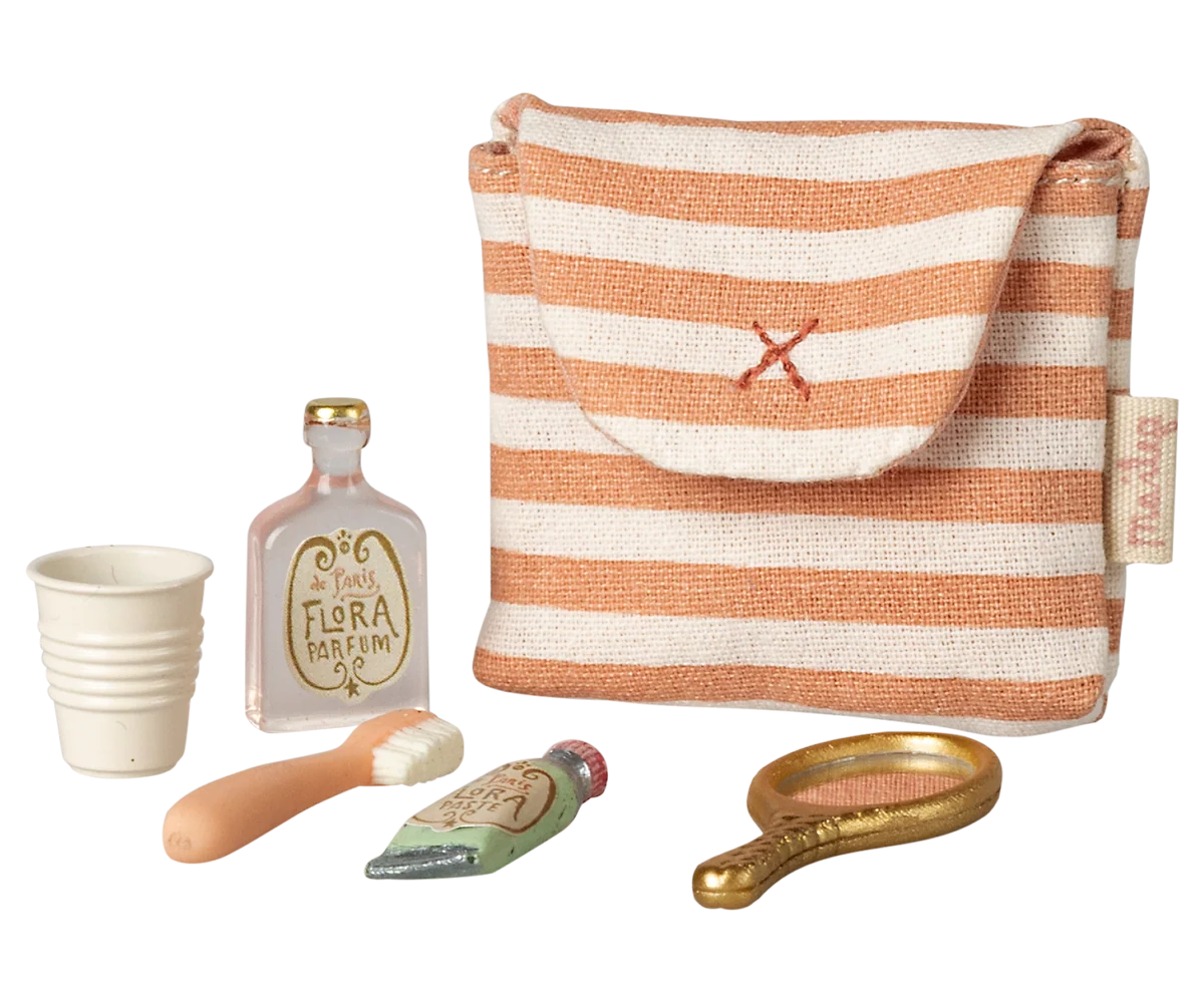 Tooth brush set in bag, Mouse - Coral stripe