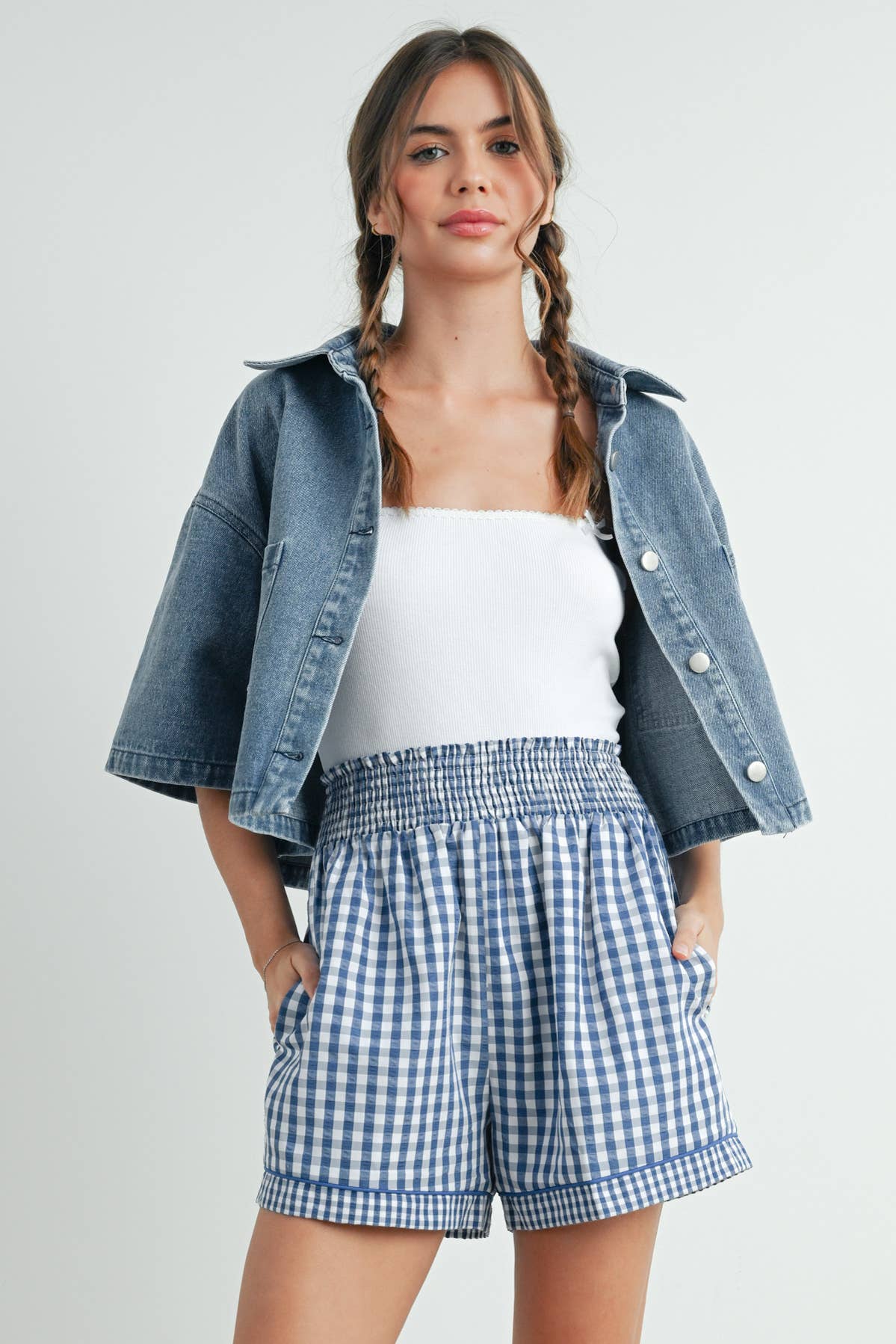 Button Front Cropped Shirt - BMJ7681