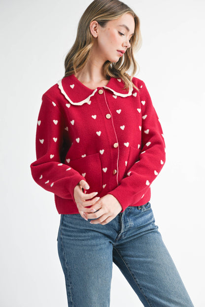 Heart Pointelle Peter Pan Cardigan