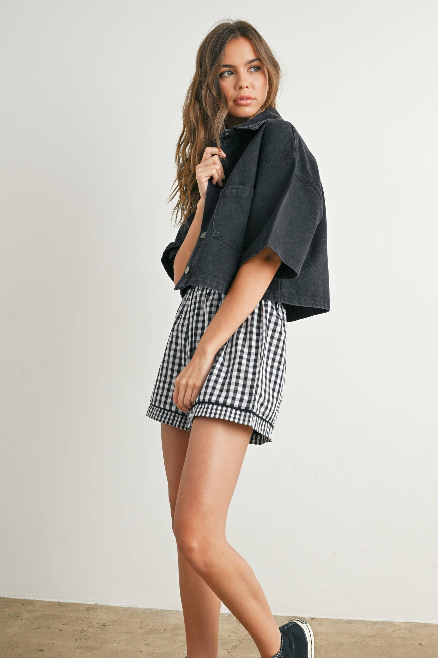 Button Front Cropped Shirt - BMJ7681
