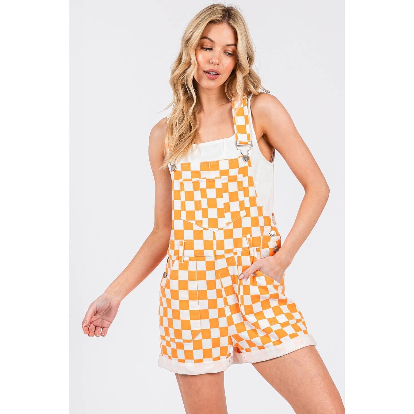 GAME DAY CHECKERED ROMPER BIB OVERALLS