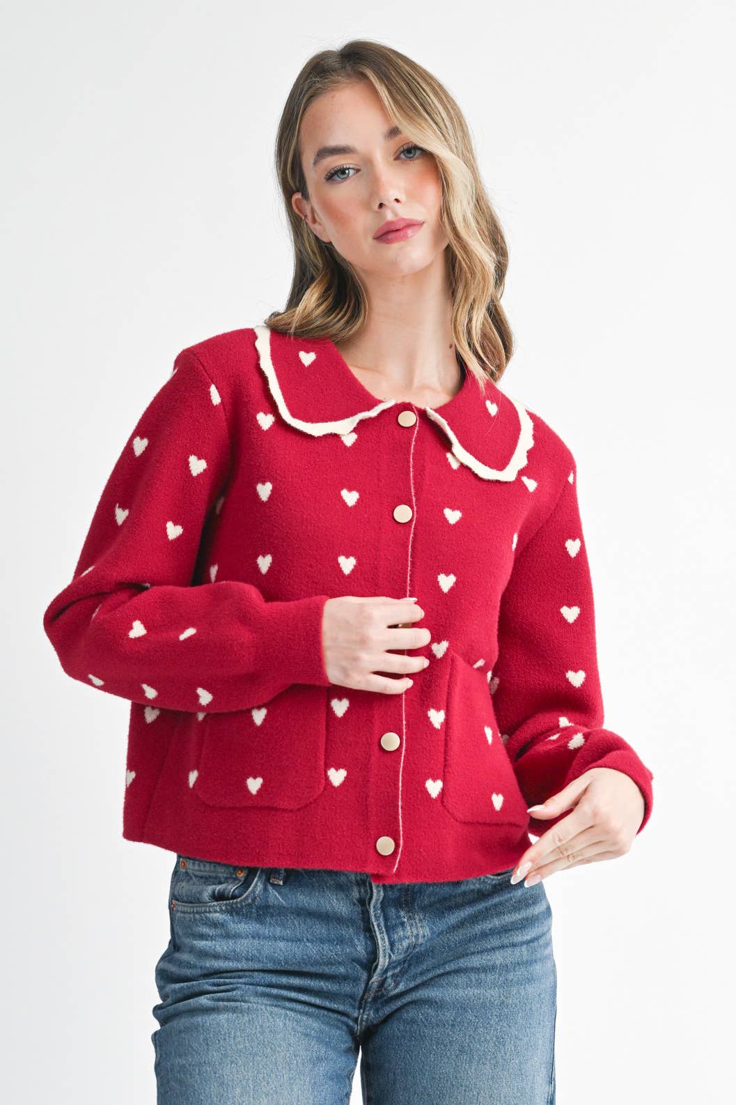 Heart Pointelle Peter Pan Cardigan
