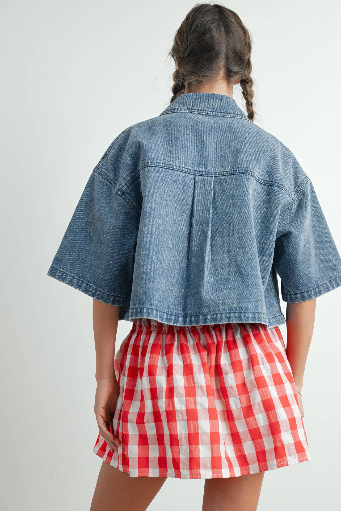 Button Front Cropped Shirt - BMJ7681