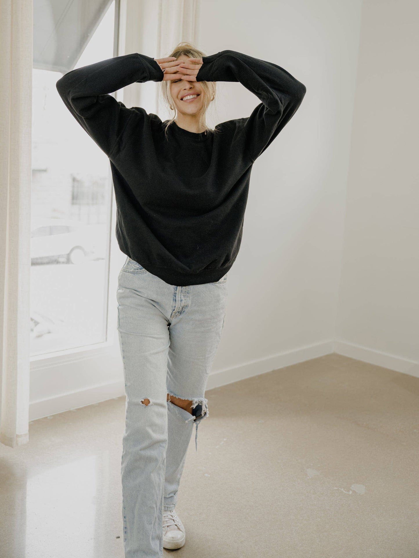 LivyLu Black Blank Thrifted Sweatshirt