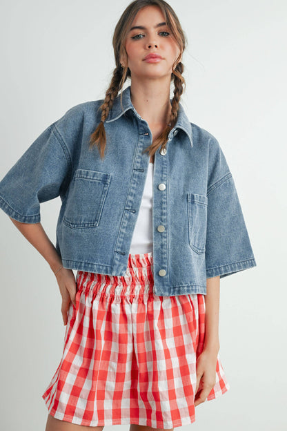 Button Front Cropped Shirt - BMJ7681