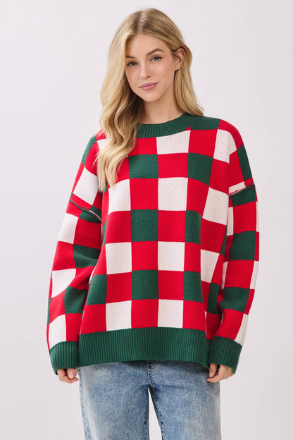 Oversized Checkered Christmas Sweater