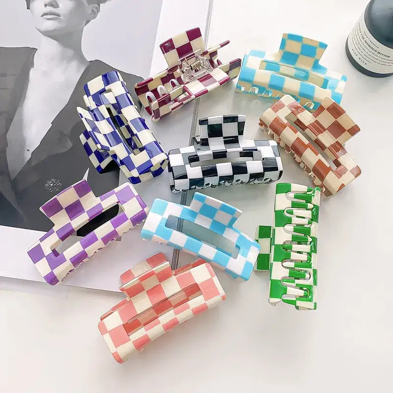 Checker Print Chessboard Hair Clip Assorted Colors