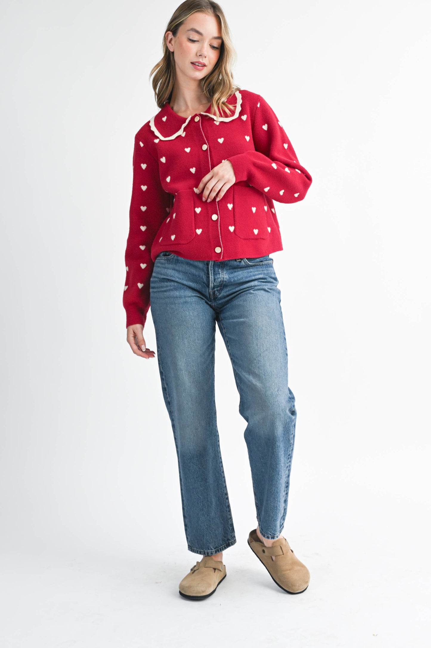 Heart Pointelle Peter Pan Cardigan