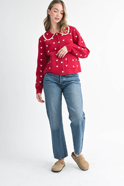 Heart Pointelle Peter Pan Cardigan