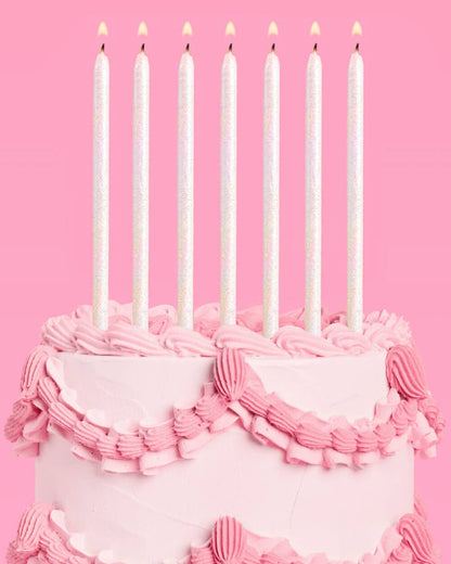 White Glitter Candles - 10 glitter candles 5", birthday party bday