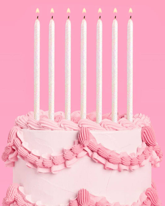 White Glitter Candles - 10 glitter candles 5", birthday party bday