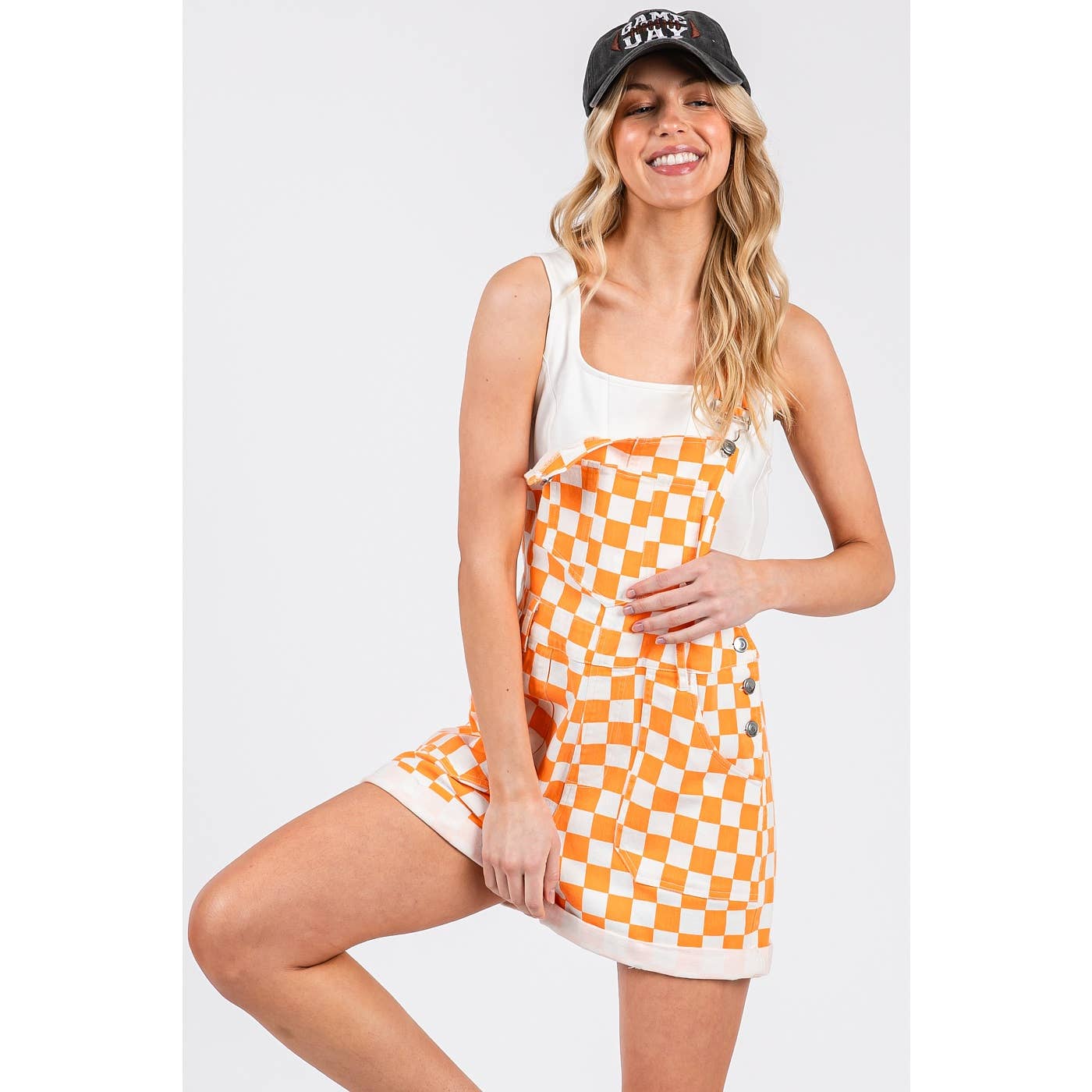 GAME DAY CHECKERED ROMPER BIB OVERALLS