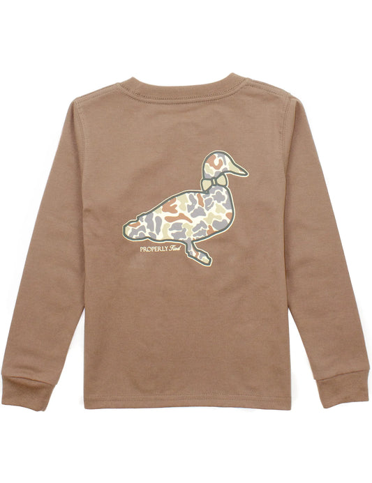 Boys Field Camo Logo LS - Walnut