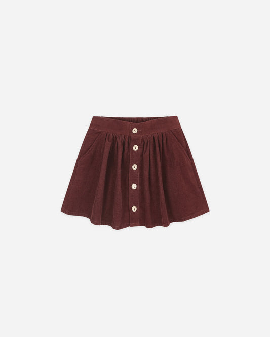 Button Front Mini Skirt Burgundy
