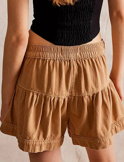 Ladies Solid Color Cotton Denim Shorts