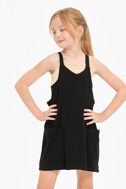 Relaxed Tank Dress with Built-In Romper Lining BLACK