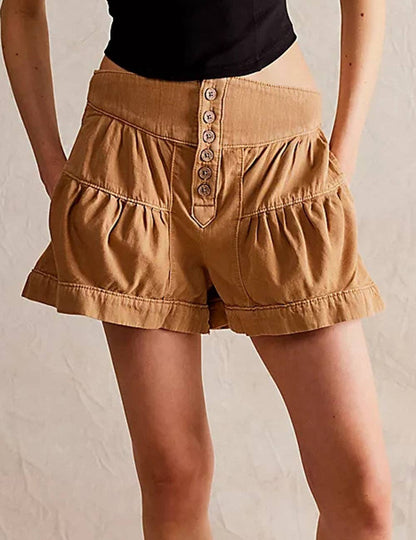Ladies Solid Color Cotton Denim Shorts