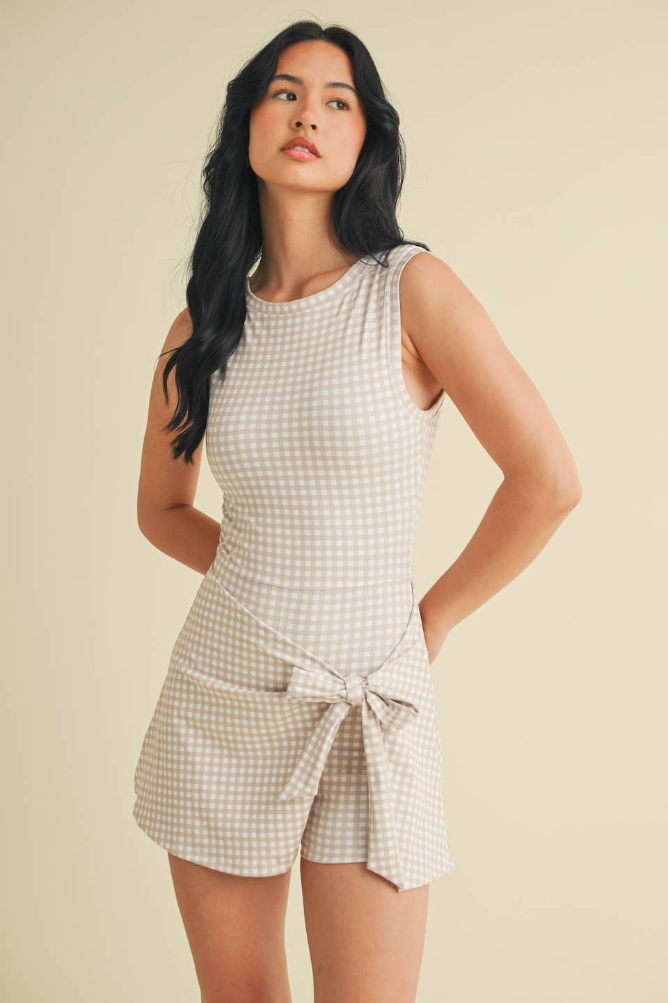 NEUTRAL Gingham Print Sleeveless Wrap Tie Front Dress
