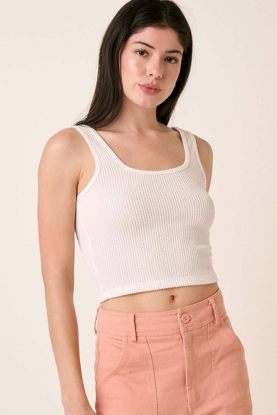 URBAN RIB KNIT SCOOP NECK CROP TANK TOP