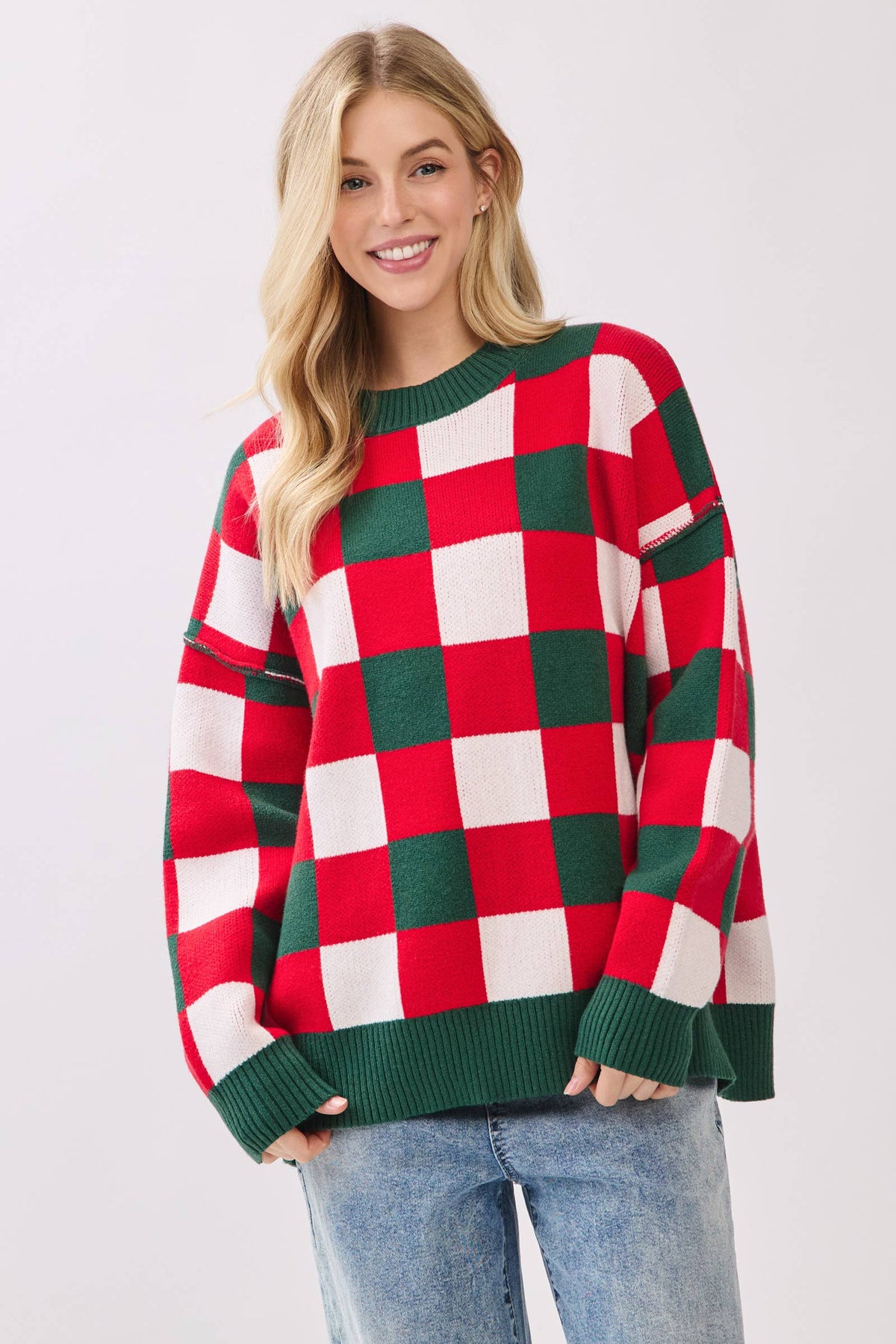 Oversized Checkered Christmas Sweater