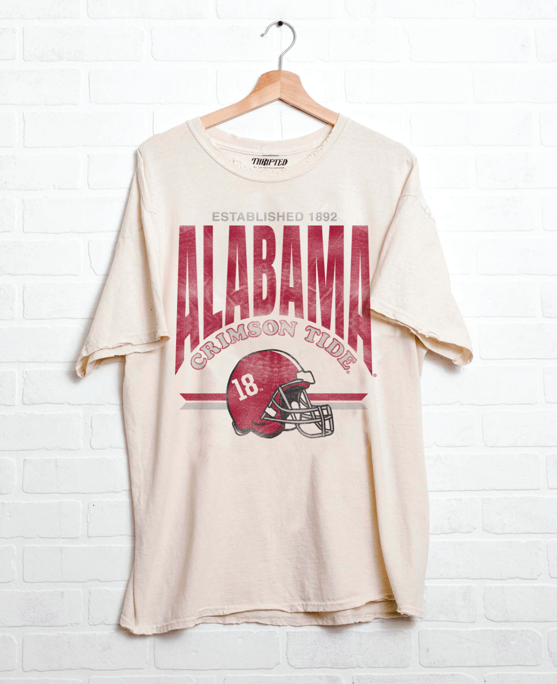 Bama Crimson Tide Established Helmet Off White Thrifted Tee