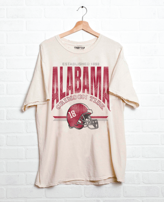 Bama Crimson Tide Established Helmet Off White Thrifted Tee