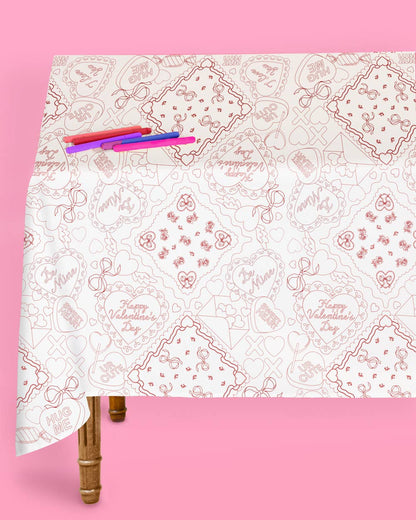 Valentine's Kids Coloring Tablecloth | Vday kids activity
