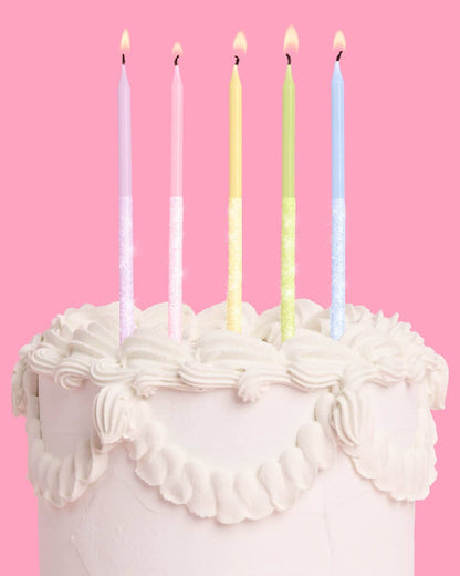 Pastel Glitter Candles - 10 glitter candles 5" cake decor, birthday party Bday