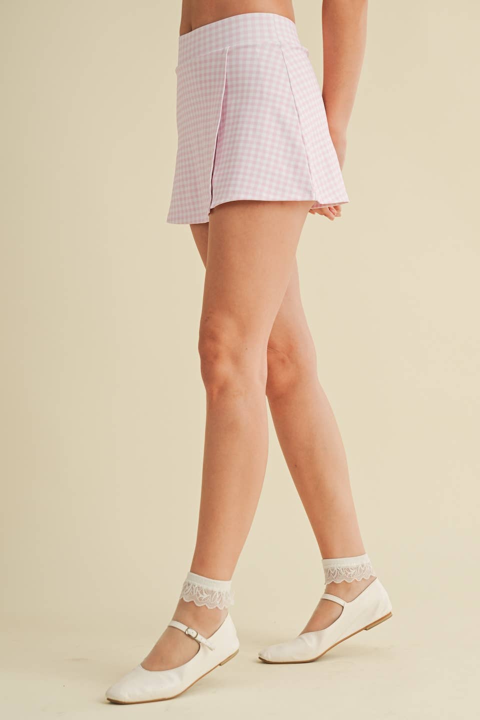 Gingham Print Side Slit A-Line Skort