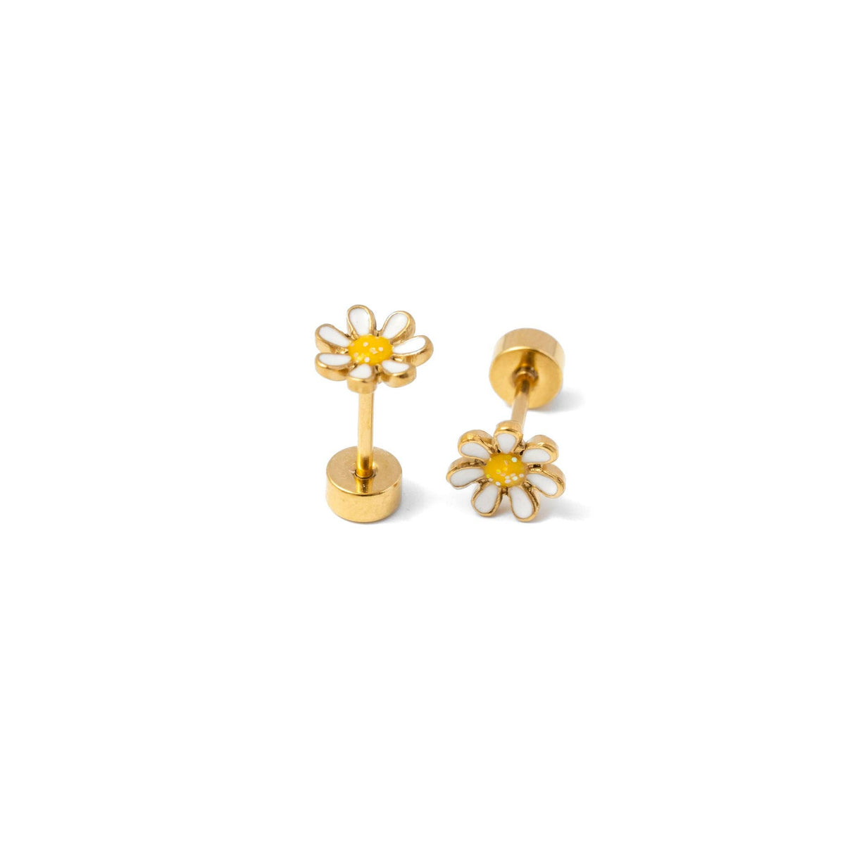 Mini Daisy Stud Earrings - Hypoallergenic, Flat Back, Girl