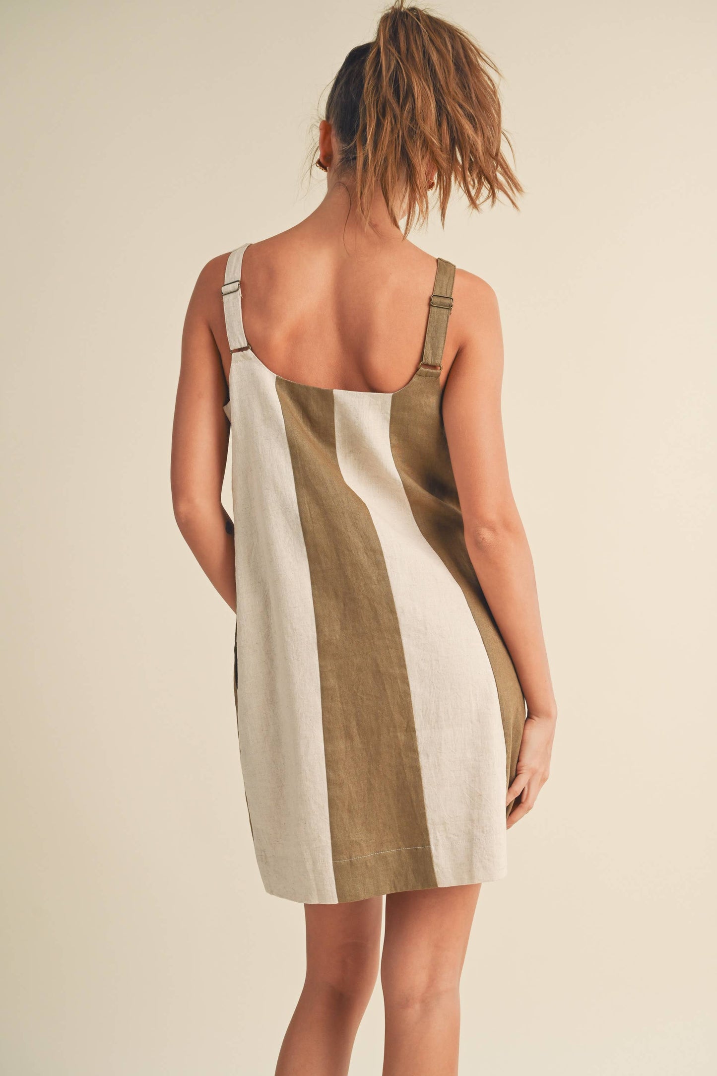 D3367 COLOR BLOCK LINEN MINI DRESS