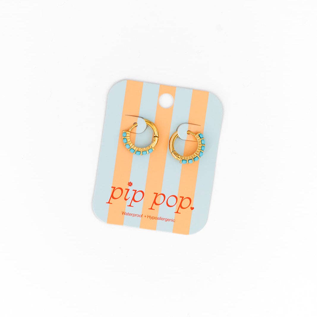 Turquoise Hoop Earrings - Hypoallergenic, Flat Back, Girl
