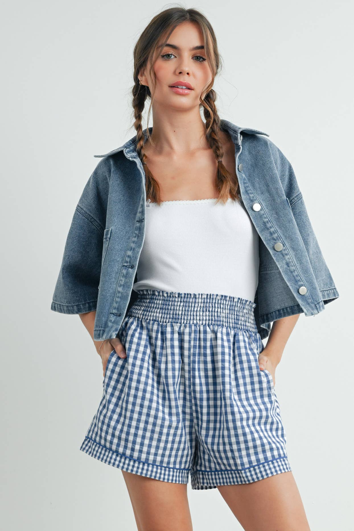 Button Front Cropped Shirt - BMJ7681