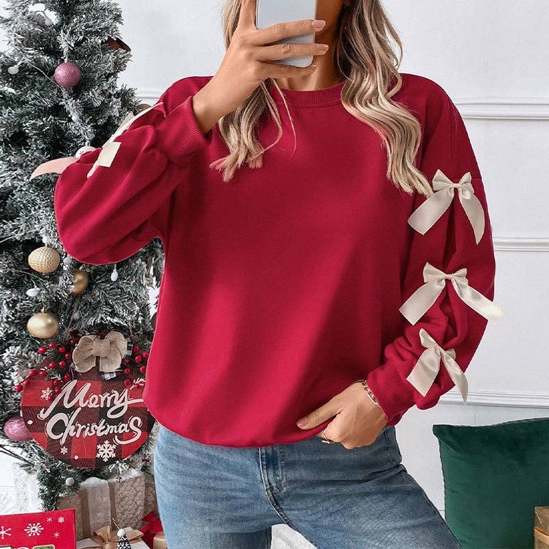 Round Neck Bow Pullover Sweatshirt