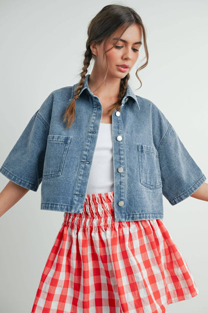 Button Front Cropped Shirt - BMJ7681