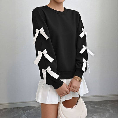 Round Neck Bow Pullover Sweatshirt
